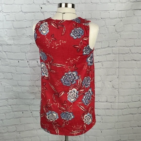 Knox Rose Women's Tank Top Size XS Boho Blouse Red/Blue Floral Sleeveless - Picture 2 of 7